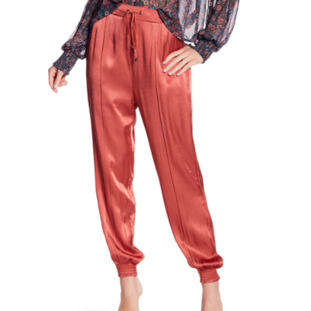 1 LEFT! Pink Copper Silky Joggers with Pockets
